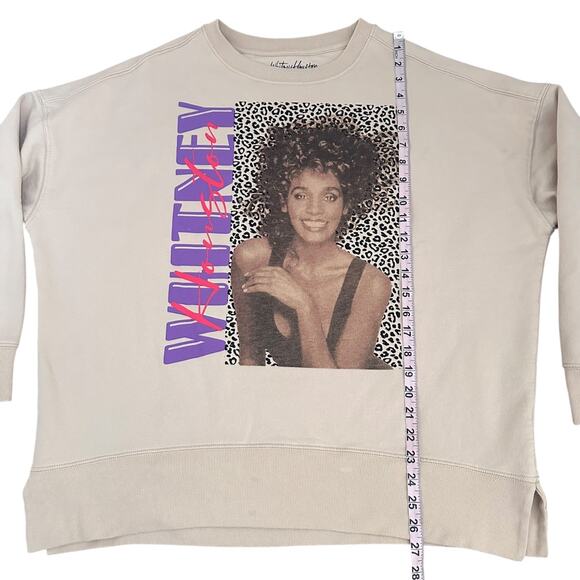 Whitney Houston Licensed Band Graphic Sweatshirt Oversized Retro Music Tan Top - Picture 5 of 6